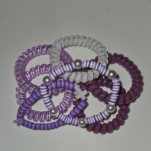 Purple and White Beaded Bracelet Set